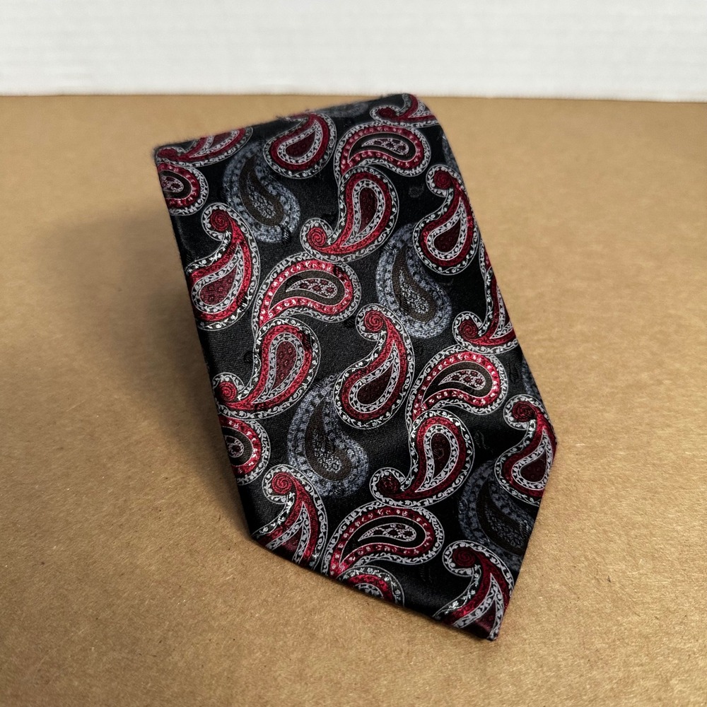 Ermenegildo Zegna Tie Mens XL Black Red Paisley Silk Italy Good Condition